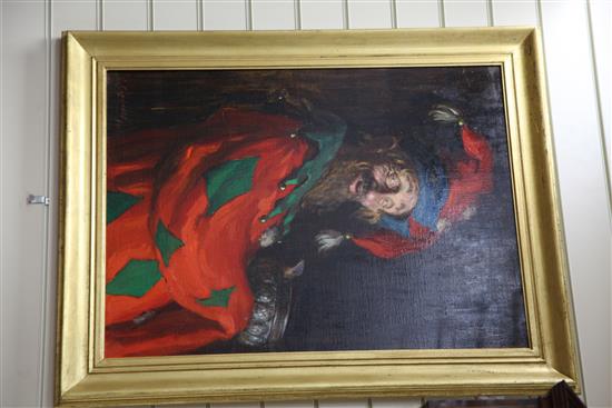 Cepzles Kupunnob (Russian, 20th century) Portrait of a jester holding a silver bowl, 31 x 23in.